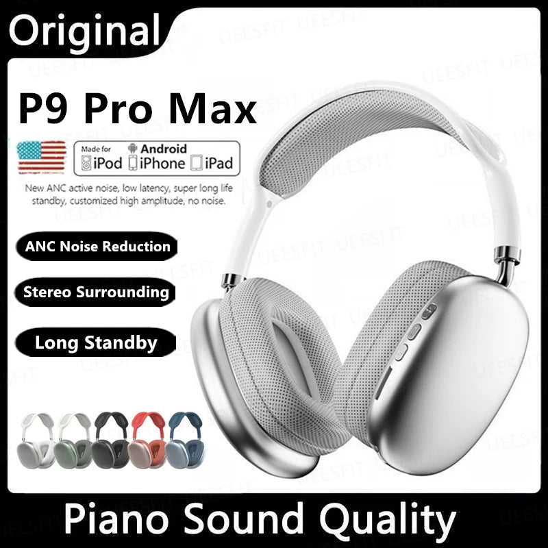 P9 Pro Air Max Sem Fio - Bluetooth Auscultadores, Cancelamento de Ruído, Mic Pods, Over Ear, Sports Gaming Headset para Apple e Android, Original -