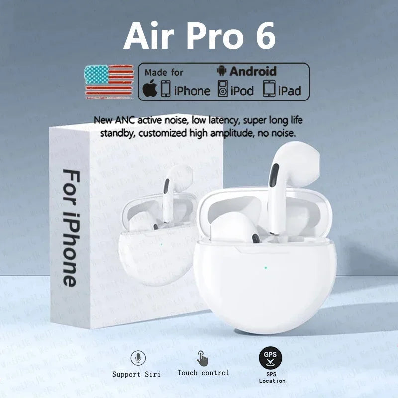 Air Pro 6 Fone - Fones De Ouvido Sem Fio Bluetooth, Pods Com Cancelamento De Ruído, Compatível com iPhone e Android, Original